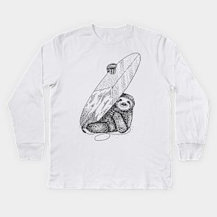 surf sloth Kids Long Sleeve T-Shirt